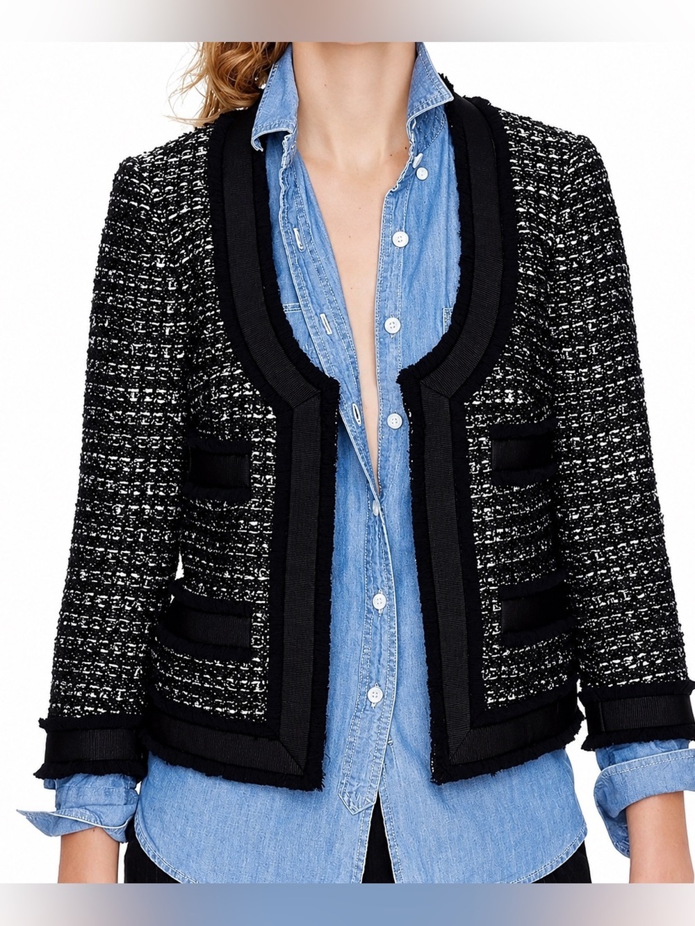 J Crew Collection black metallic tweed open blazer, size 2